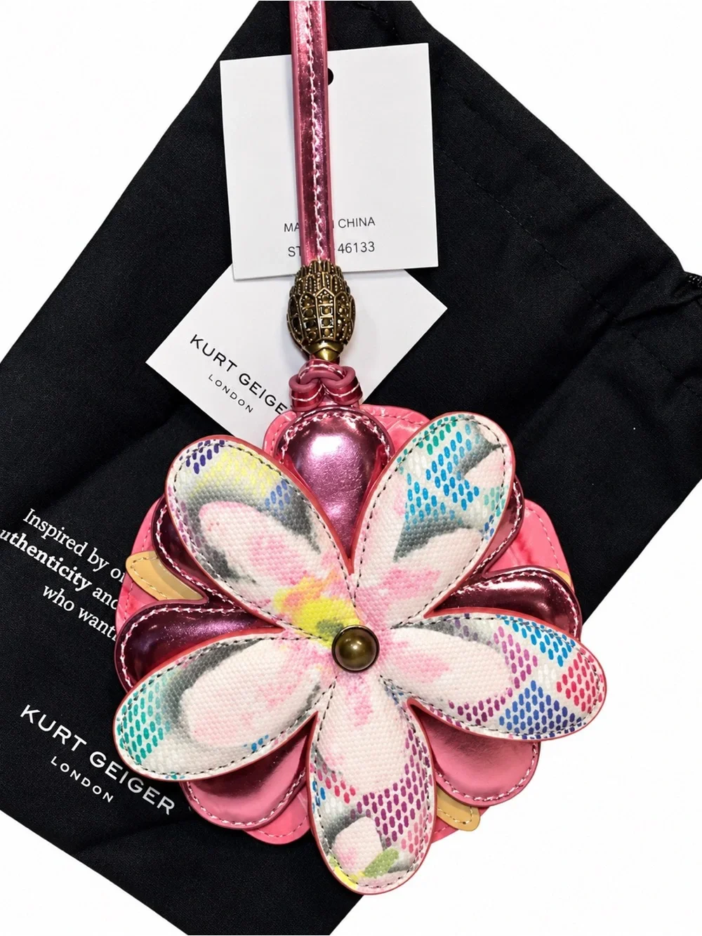 Kurt Geiger London Pink Comb Flower Charm NWT